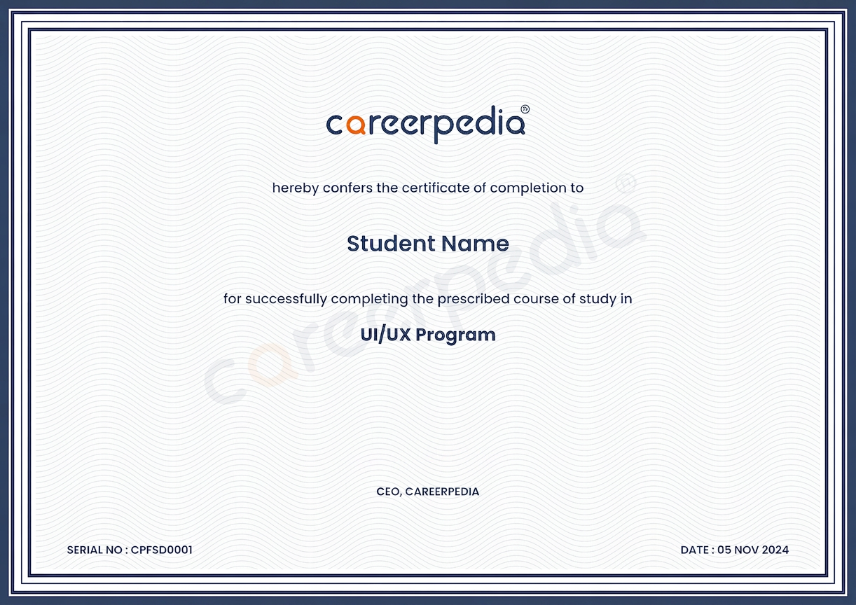 Sample Careerpedia certificate of completion for the UI/UX Program